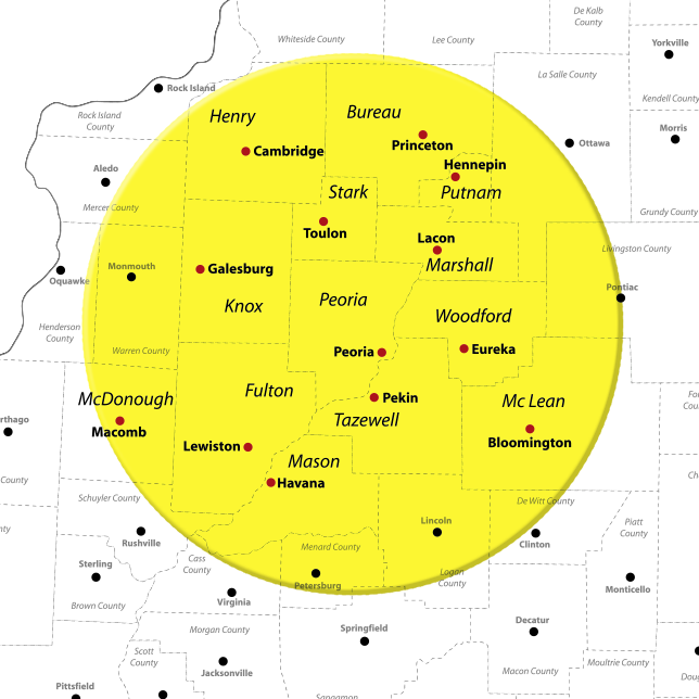 Jolliff Glass Service Area Map